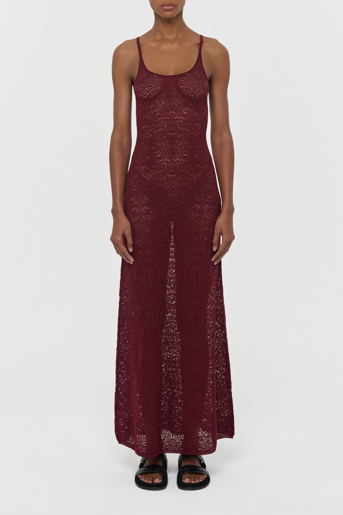 Meridian Red Merino Wool Lace Knit Dress