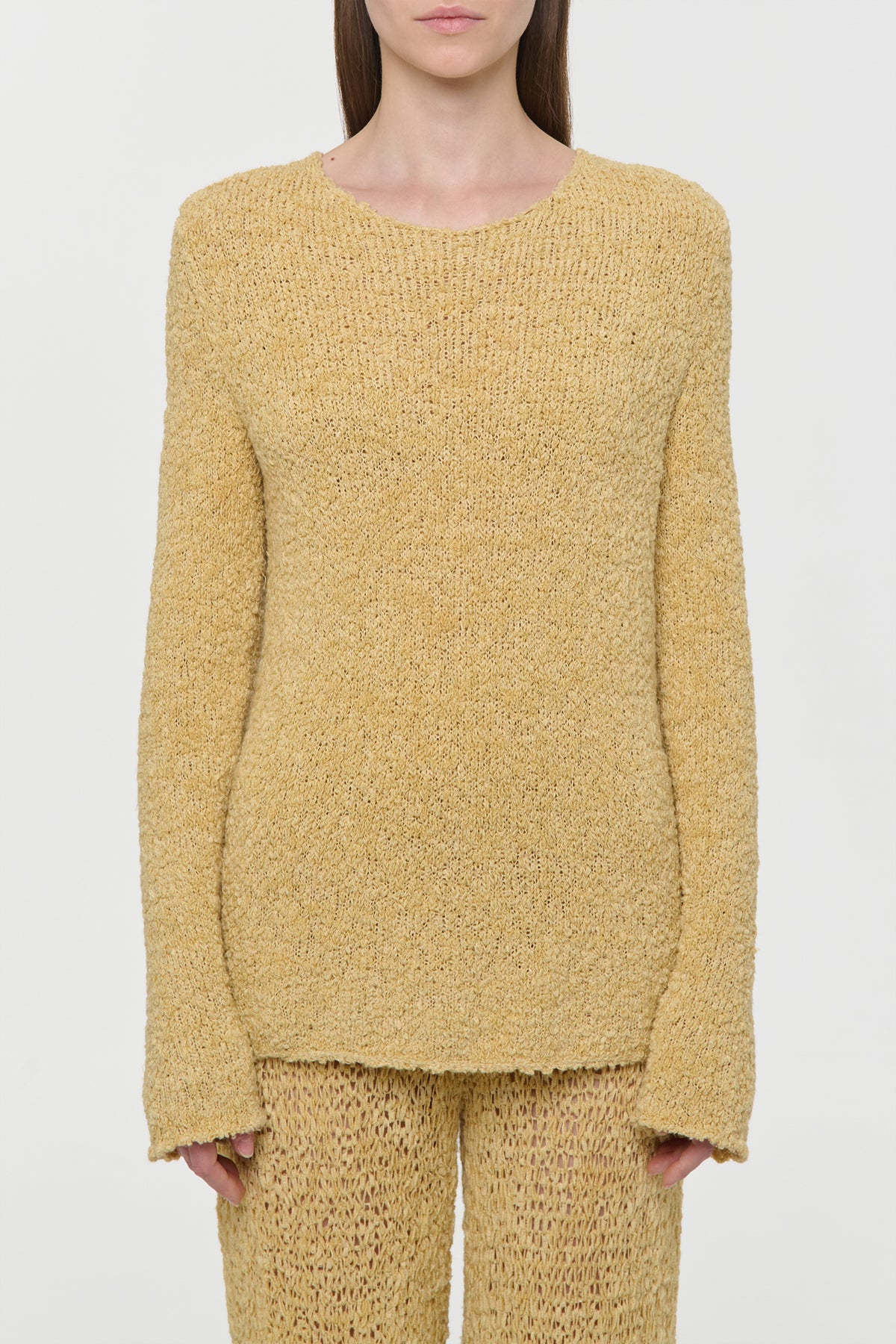 Crescenta Knit Sweater in Hay Silk Cashmere Linen