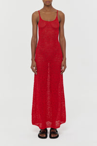 Meridian Lace Knit Maxi Dress in Tonic Orange Merino Wool with Lining