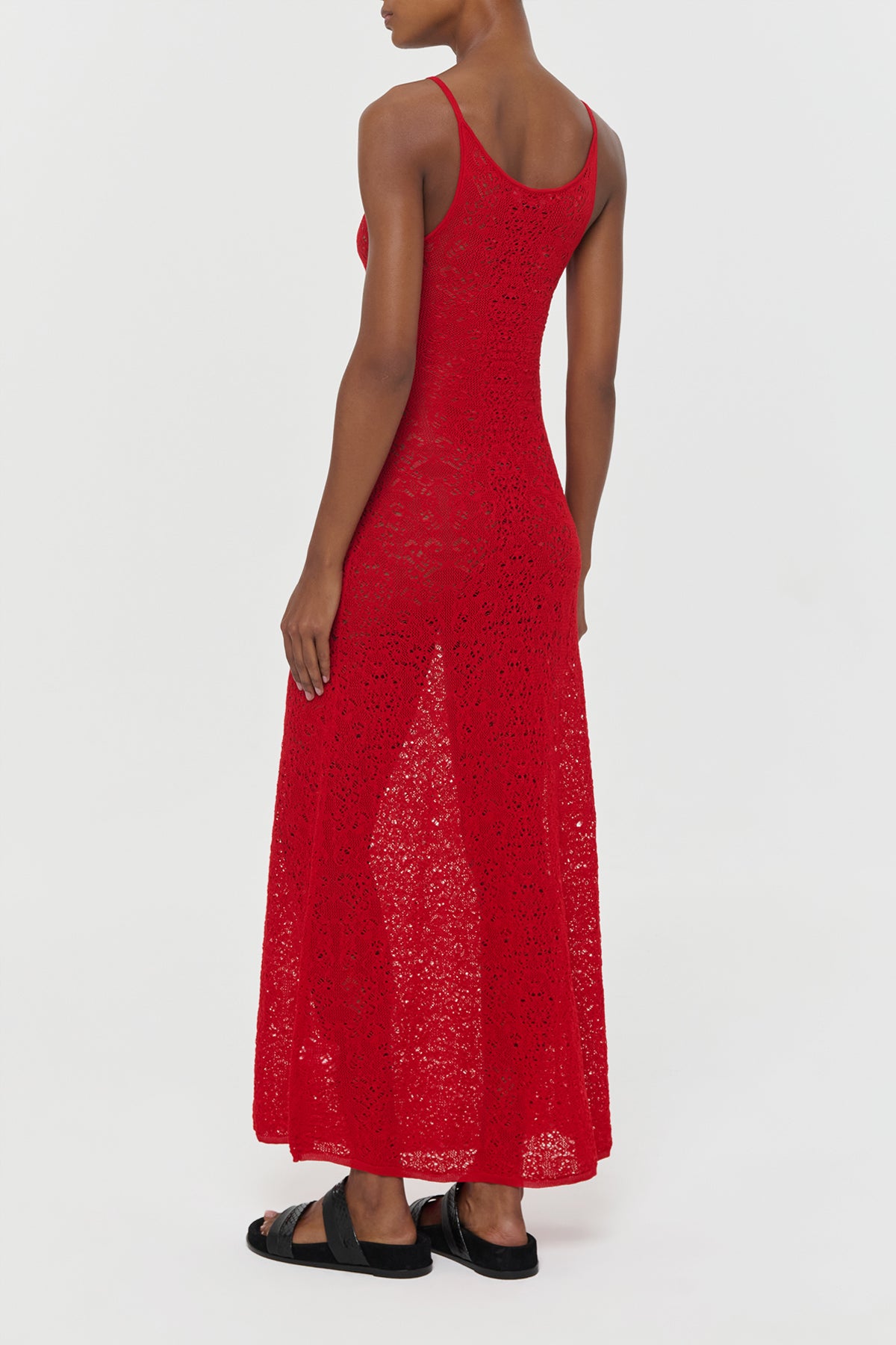 Meridian Lace Knit Maxi Dress in Tonic Orange Merino Wool with Lining