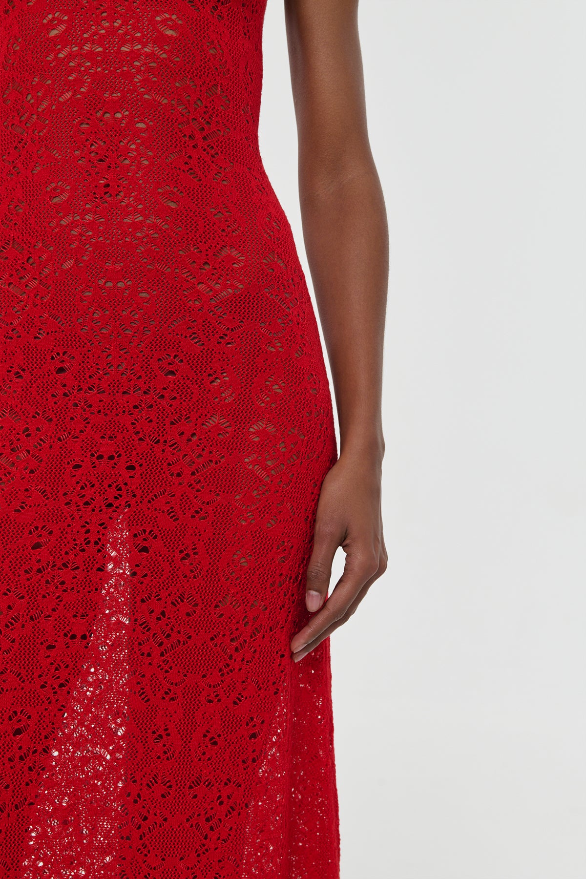 Meridian Lace Knit Maxi Dress in Tonic Orange Merino Wool with Lining