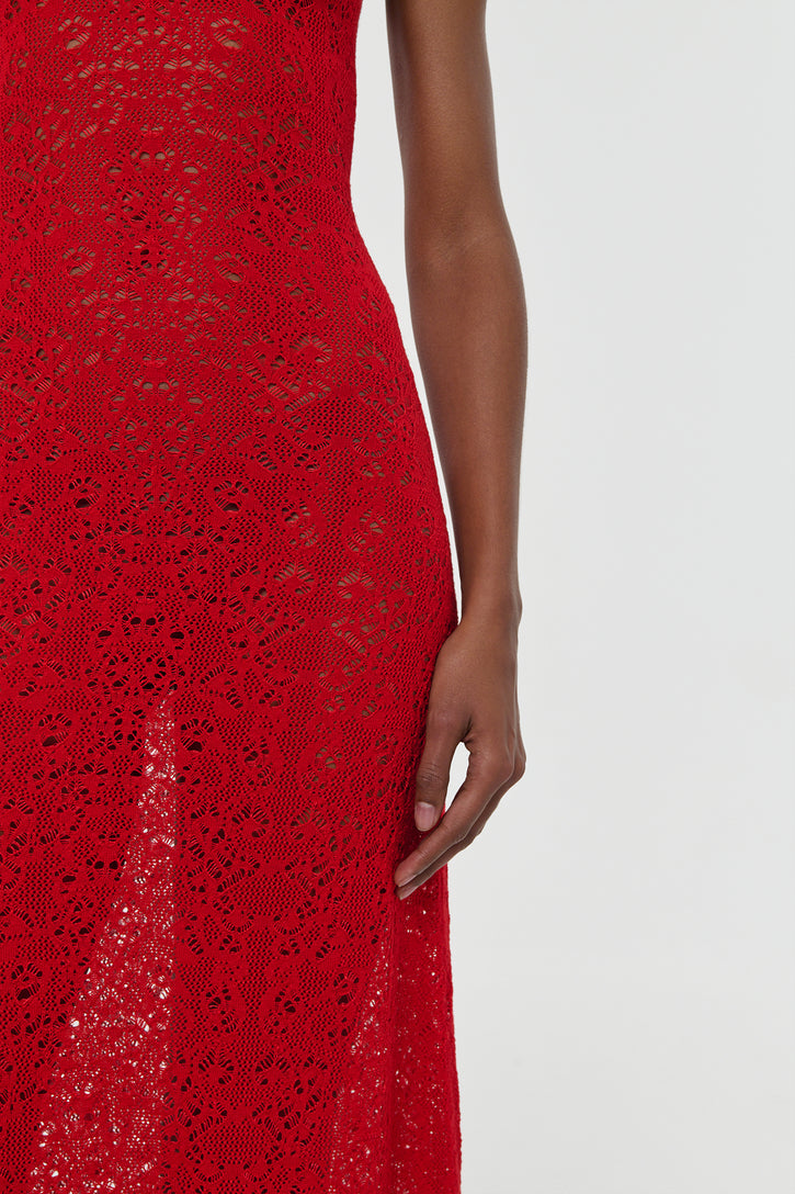 Meridian Lace Knit Maxi Dress in Tonic Orange Merino Wool with Lining