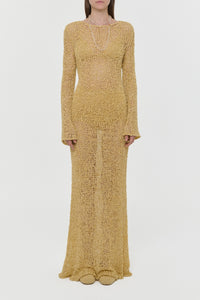Elinea Knit Maxi Dress in Hay Silk Cashmere Linen