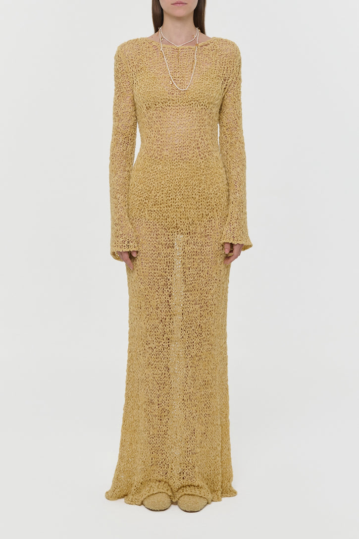 Elinea Knit Maxi Dress in Hay Silk Cashmere Linen