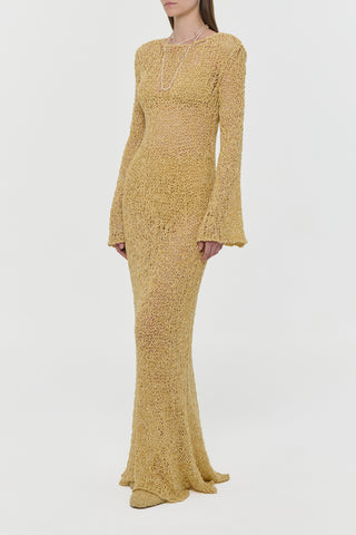 Elinea Knit Maxi Dress in Hay Silk Cashmere Linen