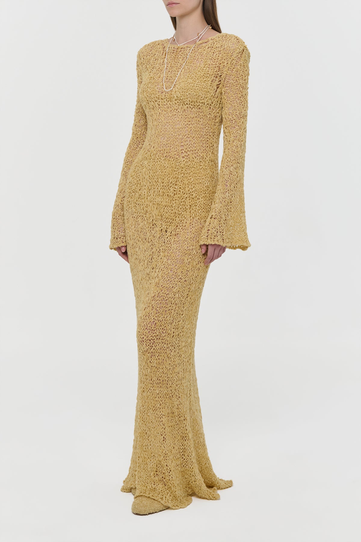 Elinea Knit Maxi Dress in Hay Silk Cashmere Linen