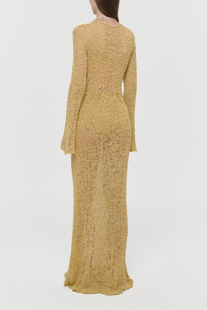 Elinea Knit Maxi Dress in Hay Silk Cashmere Linen
