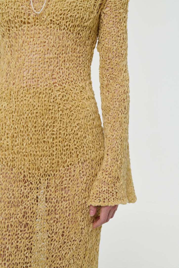Elinea Knit Maxi Dress in Hay Silk Cashmere Linen