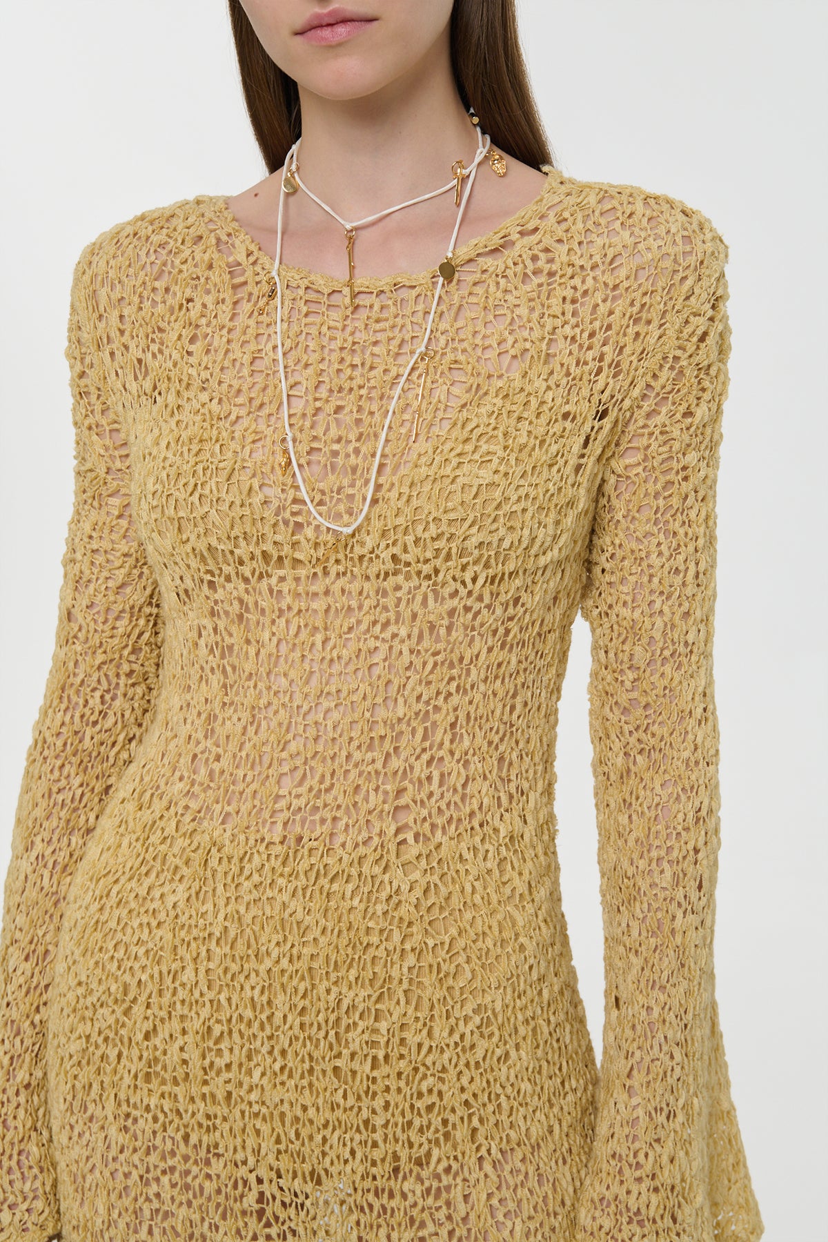 Elinea Knit Maxi Dress in Hay Silk Cashmere Linen