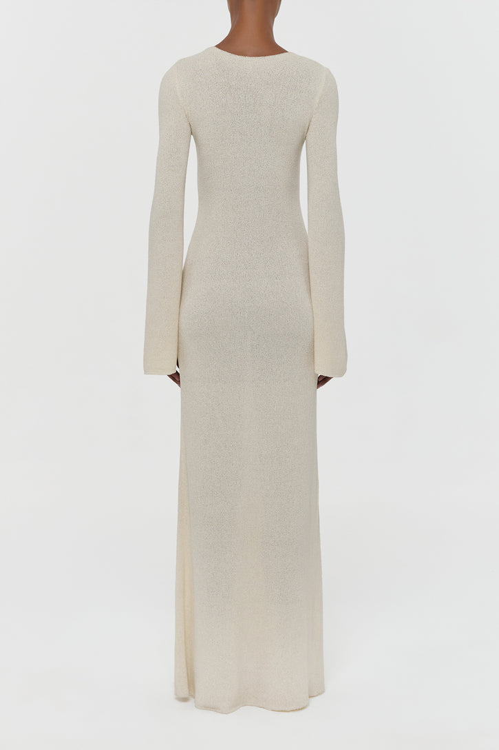 Arisen Knit Maxi Dress in Off White Mulberry Silk