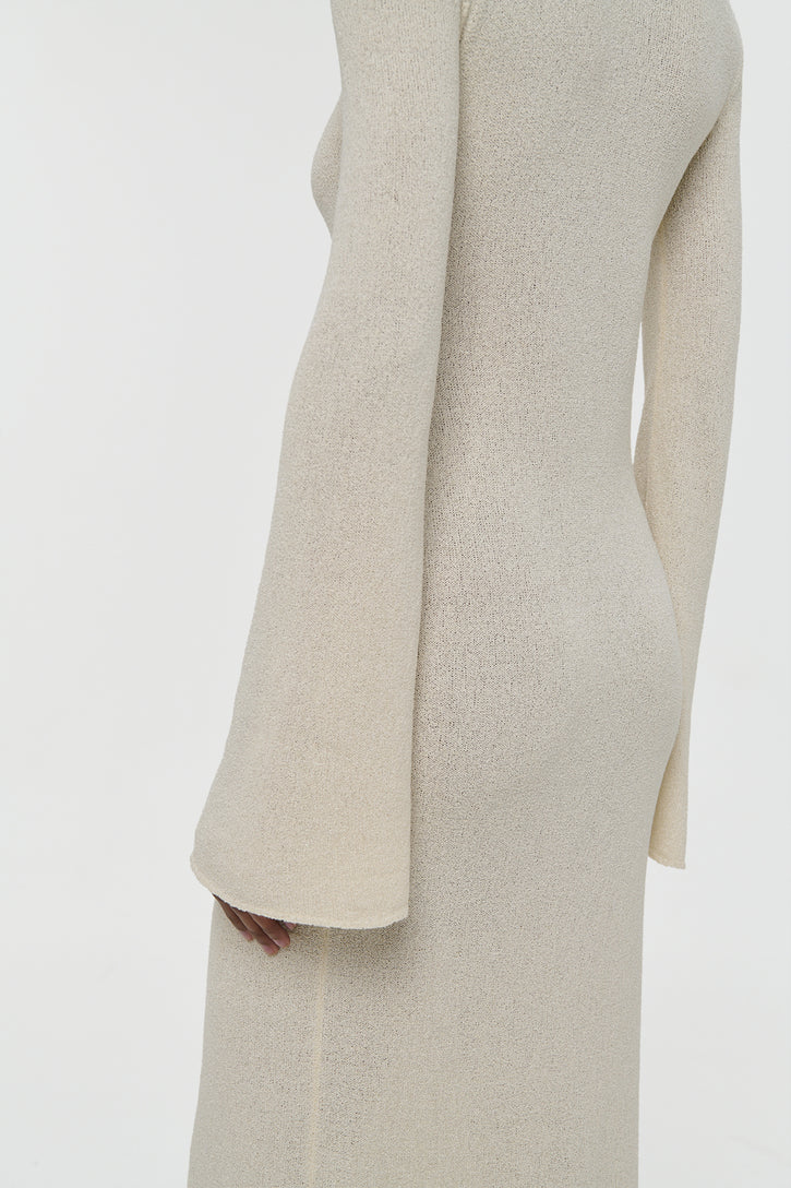 Arisen Knit Maxi Dress in Off White Mulberry Silk