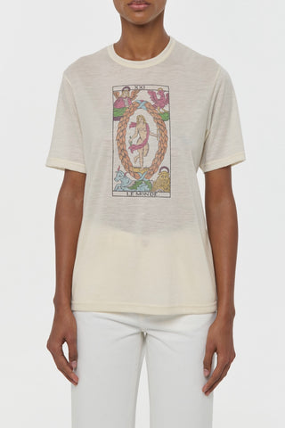 Cream Cashmere Sayara T-Shirt with Le Monde Tarot Print - Front View | Gabriela Hearst