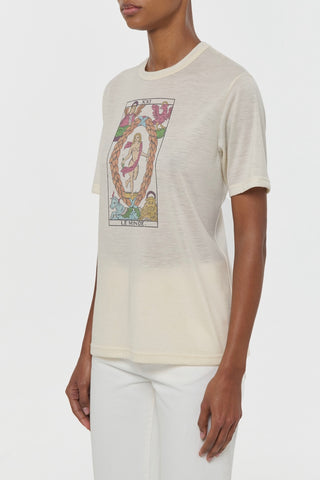 Cream Cashmere Tarot Print T-Shirt - Side Profile View | Gabriela Hearst