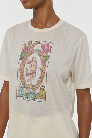 Cream Cashmere Tarot T-Shirt Le Monde Print - Close-Up Detail | Gabriela Hearst