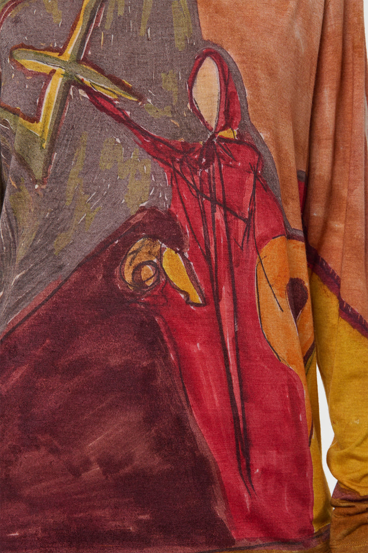 Isaro Long Sleeve T-shirt in Fire Multi Printed Cashmere Jersey