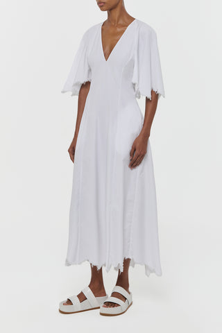 White Cotton Ansel Midi Dress - Side Angle View | Gabriela Hearst