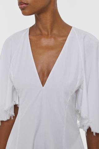 White Sea Island Cotton Ansel Midi Dress - Front Neckline Detail | Gabriela Hearst