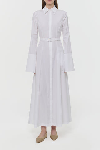 White Cotton Carmina Maxi Shirtdress - Front View On Model | Gabriela Hearst
