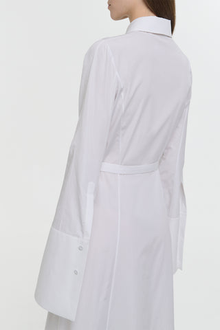 White Cotton Maxi Shirtdress - Back Detail On Model | Gabriela Hearst
