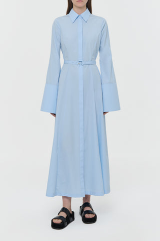 Light Blue Cotton Maxi Shirtdress - On Model Front View | Gabriela Hearst