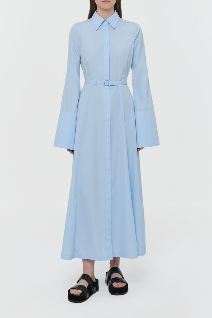 Carmina Maxi Shirtdress in Light Blue Sea Island Cotton