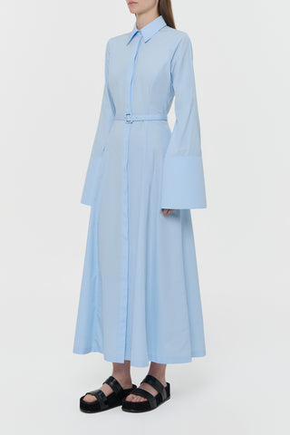 Light Blue Cotton Belted Shirtdress - On Model Side Profile | Gabriela Hearst