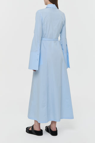 Light Blue Cotton Maxi Shirtdress - On Model Back View | Gabriela Hearst