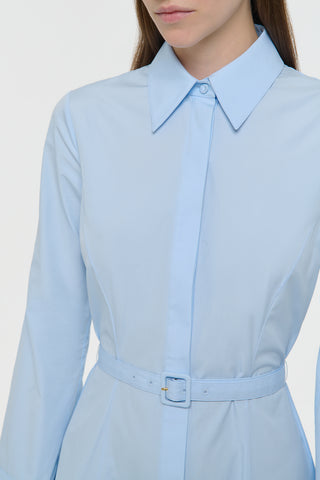 Light Blue Cotton Shirtdress Belt Detail - Close Up View | Gabriela Hearst