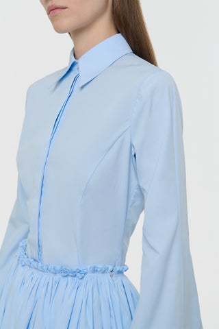 Light Blue Sea Island Cotton Jataya Shirt - Side Detail On Model | Gabriela Hearst