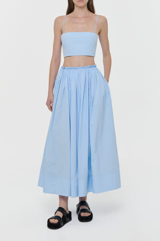 Light Blue Cotton Shiva Maxi Skirt - Styled Look Front View | Gabriela Hearst