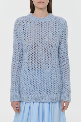 Light Blue Cashmere Open-Knit Sweater - Front Model Shot | Gabriela Hearst