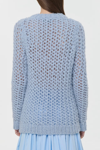 Light Blue Cashmere Handknit Sweater - Back View On Model | Gabriela Hearst