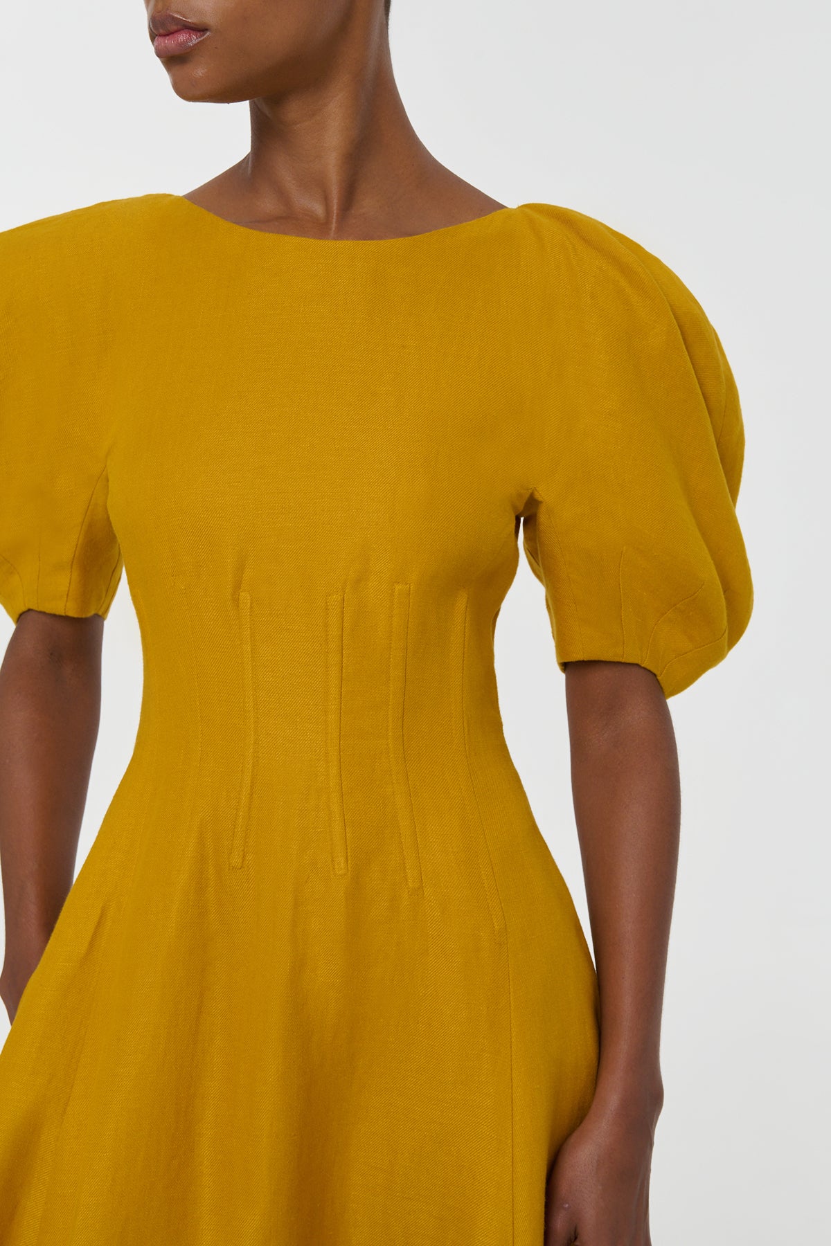 Ranya Puff Sleeve Maxi Dress in Golden Birch Linen Twill