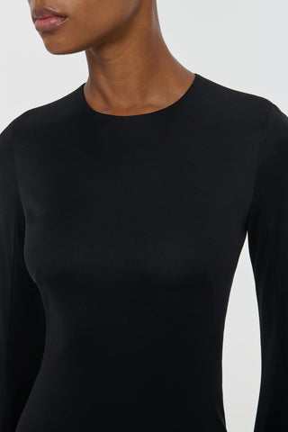 Black Silk Jersey Imara Dress - Crew Neckline Close-Up | Gabriela Hearst