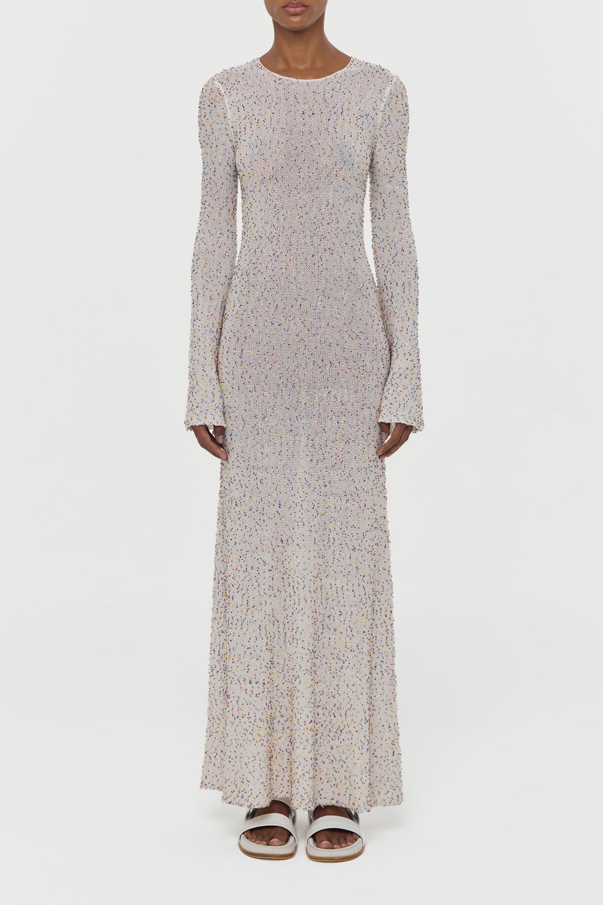 Chandra Knit Maxi Dress in Ivory Multi Beaded Cashmere Silk