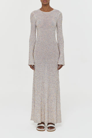Chandra Knit Maxi Dress in Ivory Multi Beaded Cashmere Silk