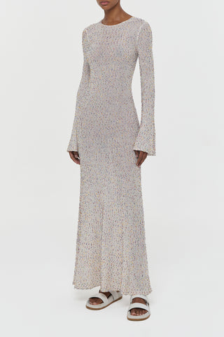 Ivory Multi Beaded Cashmere Knit Maxi Dress - Full Length Front | Gabriela Hearst