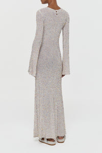 Chandra Knit Maxi Dress in Ivory Multi Beaded Cashmere Silk