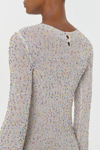 Ivory Multi Beaded Cashmere Knit Dress - Back Detail with Button Closure | Gabriela Hearst