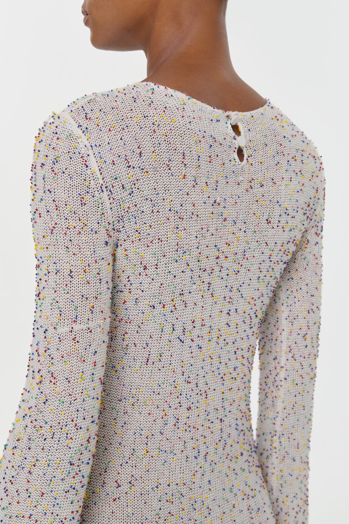 Chandra Knit Maxi Dress in Ivory Multi Beaded Cashmere Silk