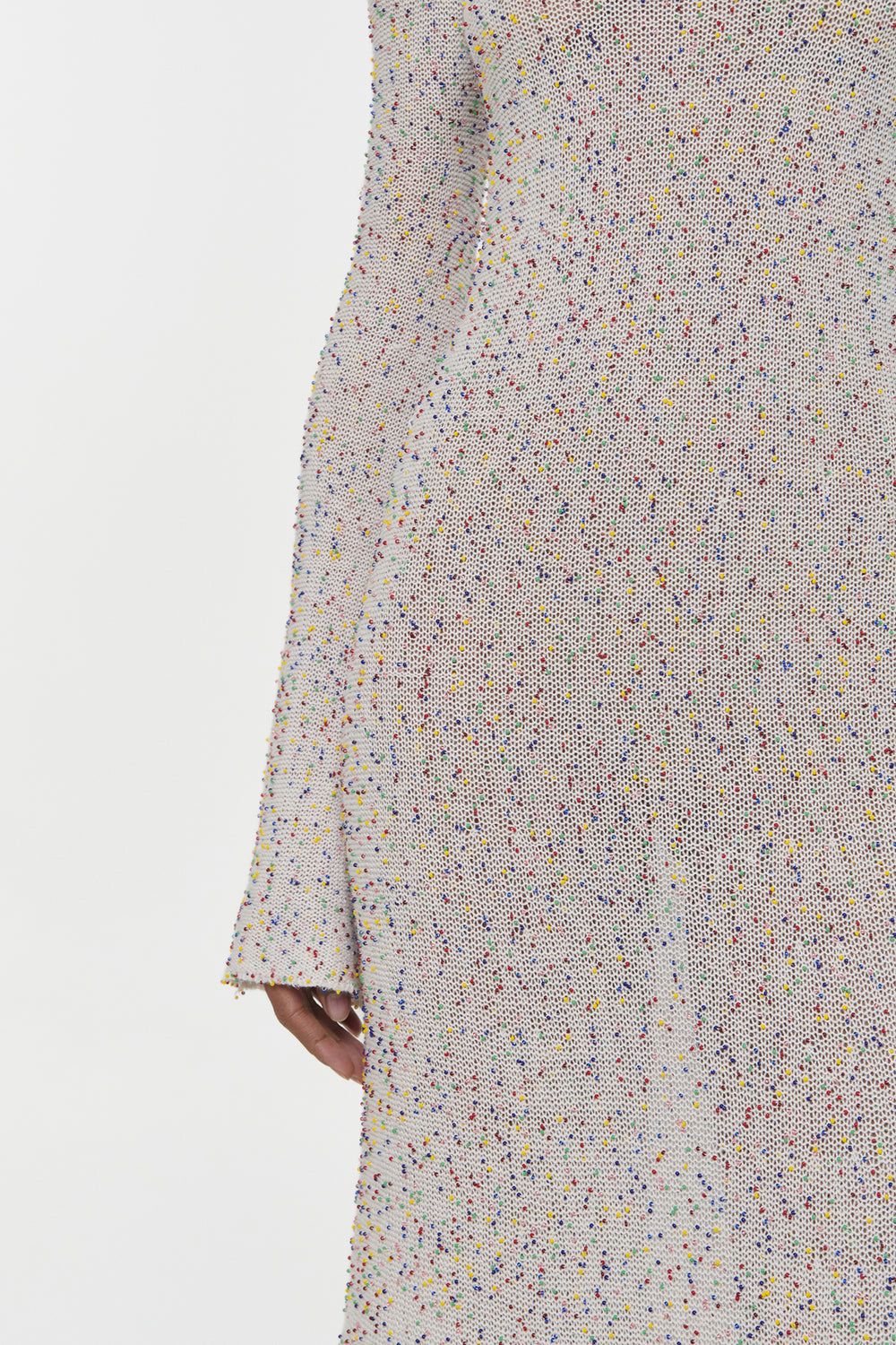 Chandra Knit Maxi Dress in Ivory Multi Beaded Cashmere Silk