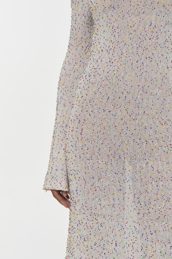 Chandra Knit Maxi Dress in Ivory Multi Beaded Cashmere Silk