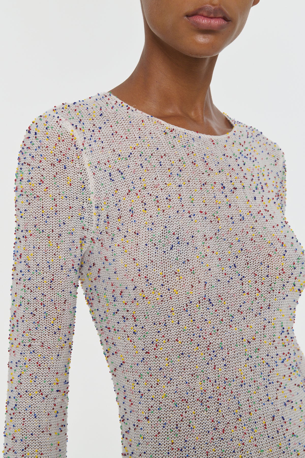 Chandra Knit Maxi Dress in Ivory Multi Beaded Cashmere Silk