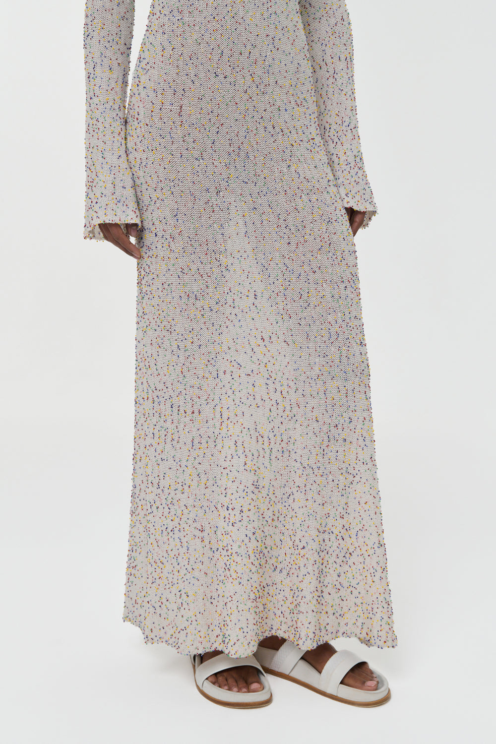 Chandra Knit Maxi Dress in Ivory Multi Beaded Cashmere Silk