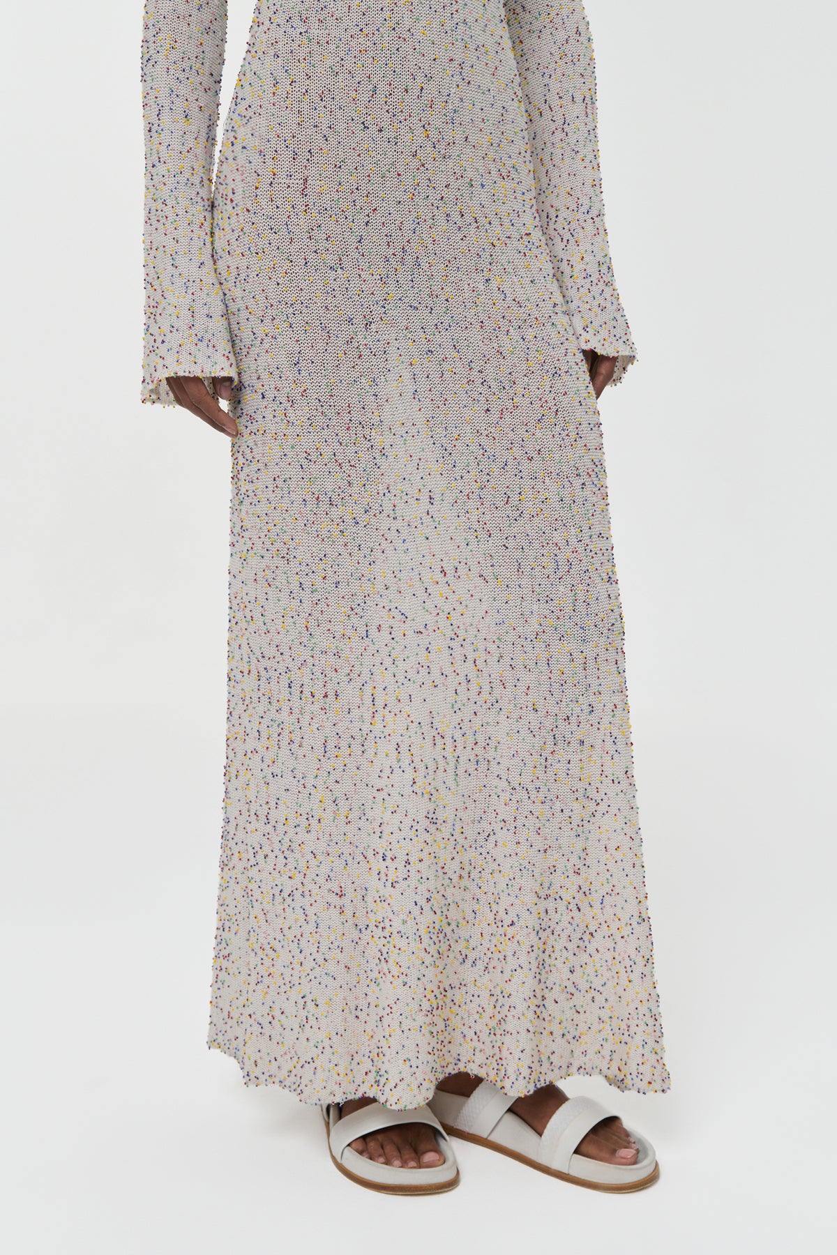 Chandra Knit Maxi Dress in Ivory Multi Beaded Cashmere Silk
