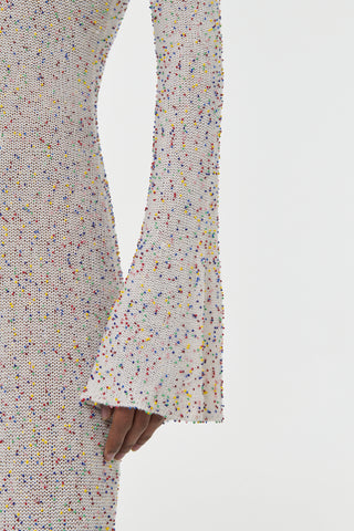 Ivory Multi Beaded Cashmere Knit Dress - Bell Sleeve Detail | Gabriela Hearst
