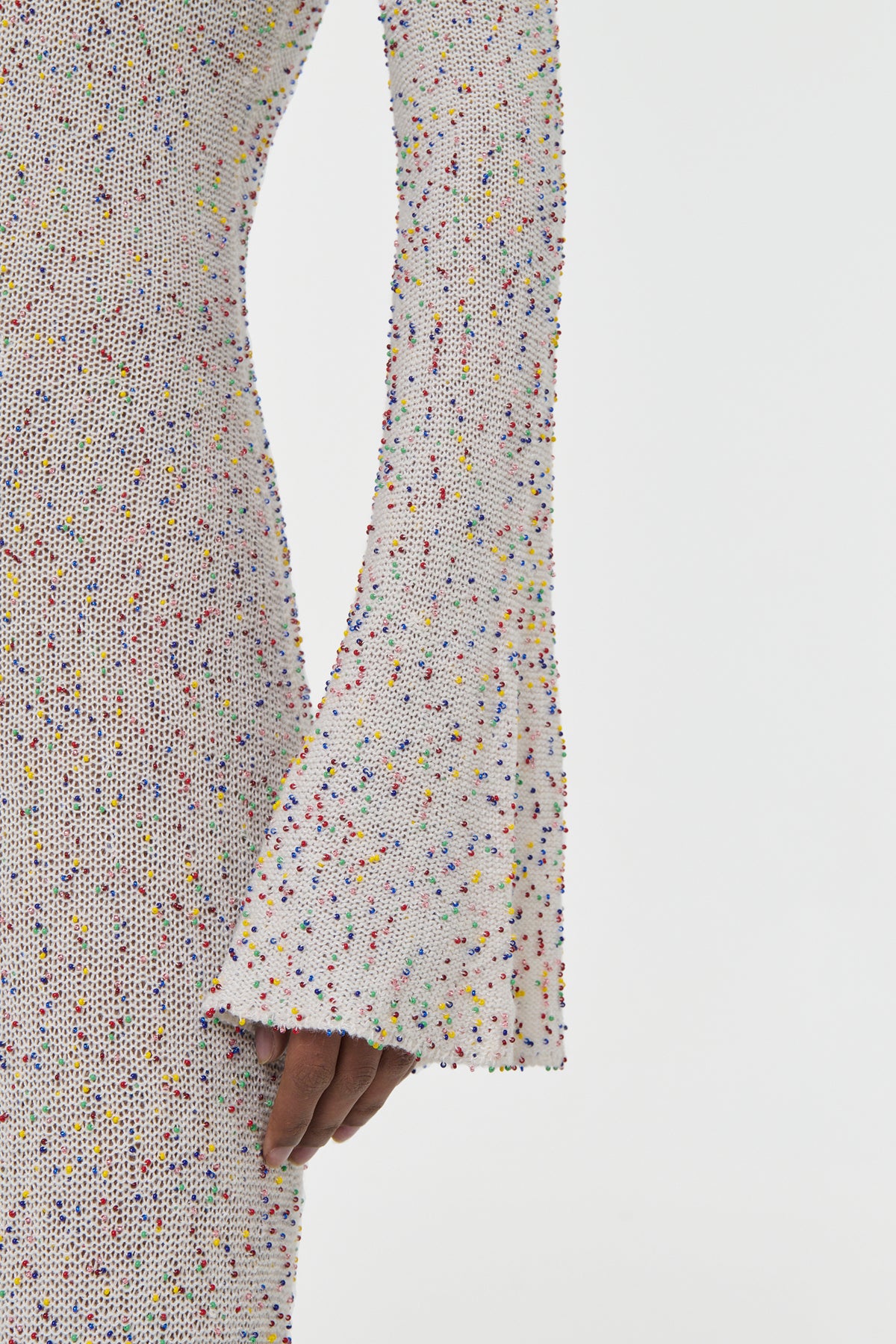 Chandra Knit Maxi Dress in Ivory Multi Beaded Cashmere Silk