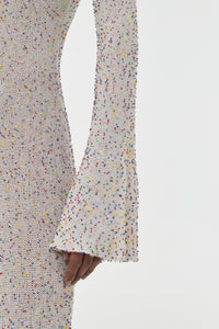 Chandra Knit Maxi Dress in Ivory Multi Beaded Cashmere Silk