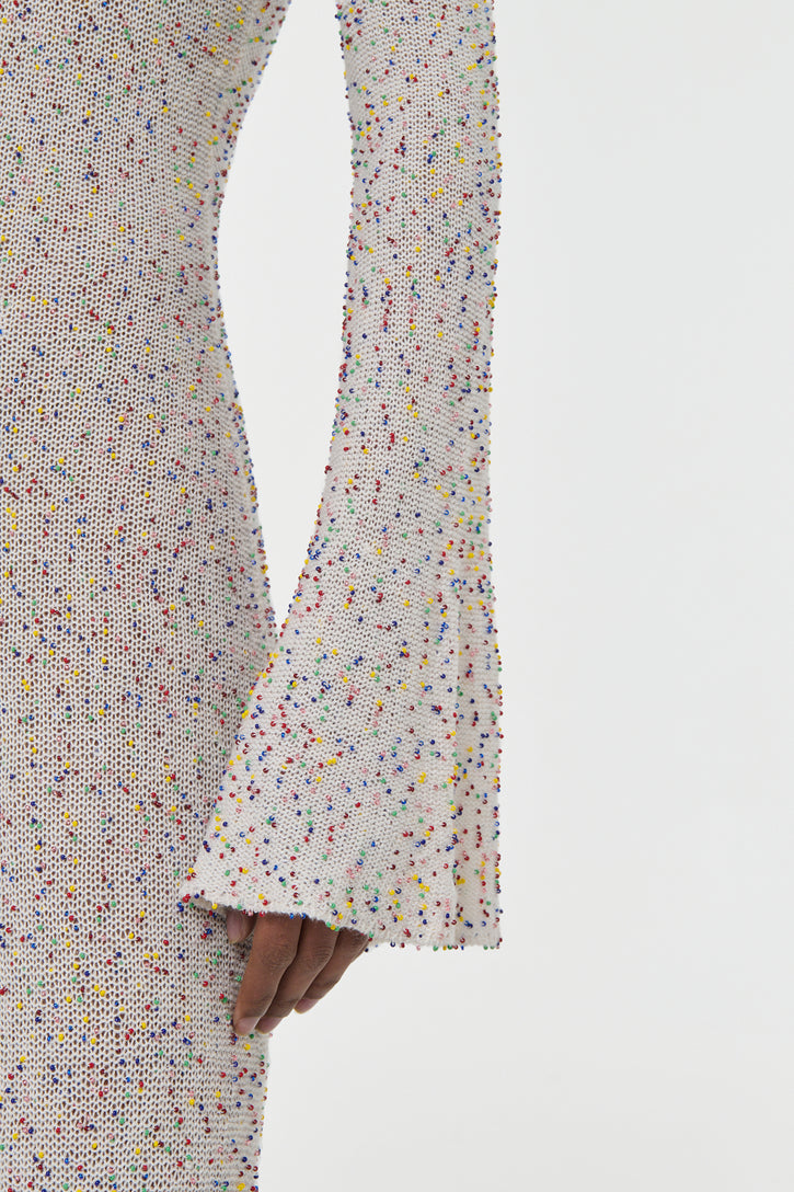 Chandra Knit Maxi Dress in Ivory Multi Beaded Cashmere Silk
