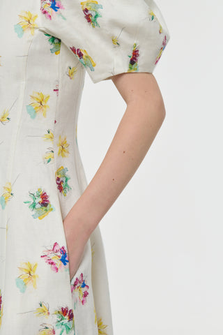 Ivory Floral Linen Twill Ranya Dress Side Pocket Detail | Gabriela Hearst